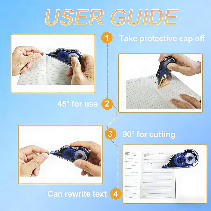 White Correction Tape, Instant Corrections Easy to Use Applicator - Image 4