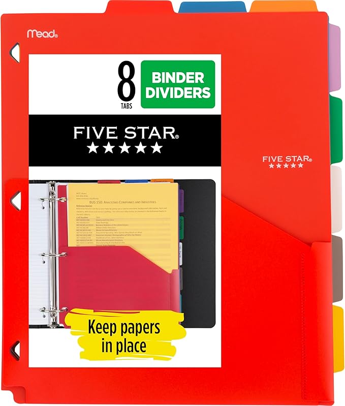 Five Star 8-Tab Binder Pocket Dividers, Plastic Tabbed Divider by FiveStar