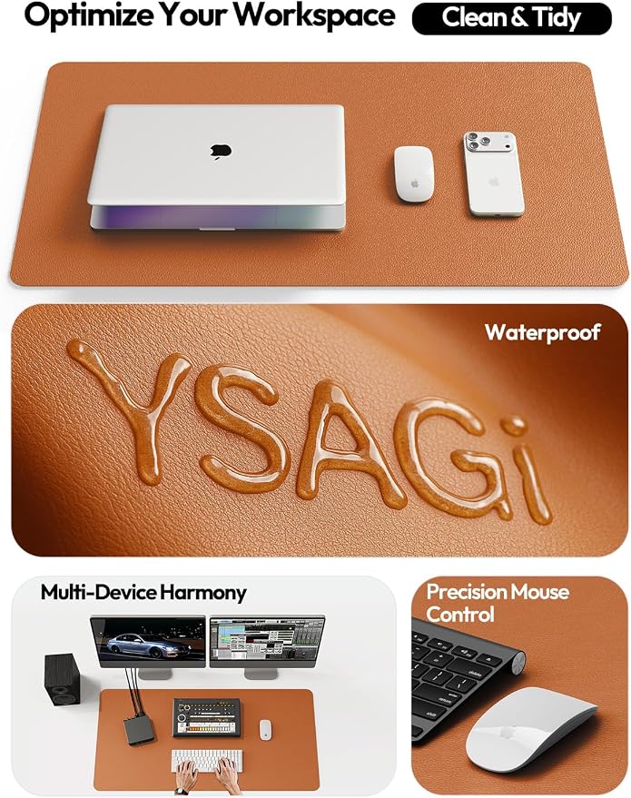 YSAGi Desk Pad Protector, Large Mouse Mat, Non-Slip PU Leather Waterproof - Image 8