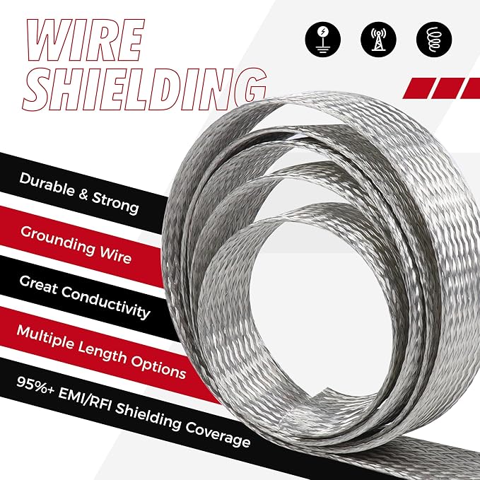 Tinned Copper Braid Wire Shielding Ground Strap Metal Cable Sleeve Expandable - Image 6