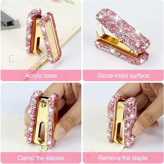 Pink Bling Rhinestone Staple Remover, Cute Crystal Thumb Tack Puller - Image 2