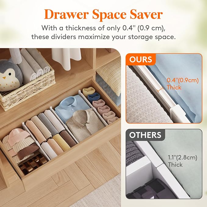 Lifewit 5 Pack Drawer Dividers for Clothes, Adjustable White Plastic Separators - Image 7