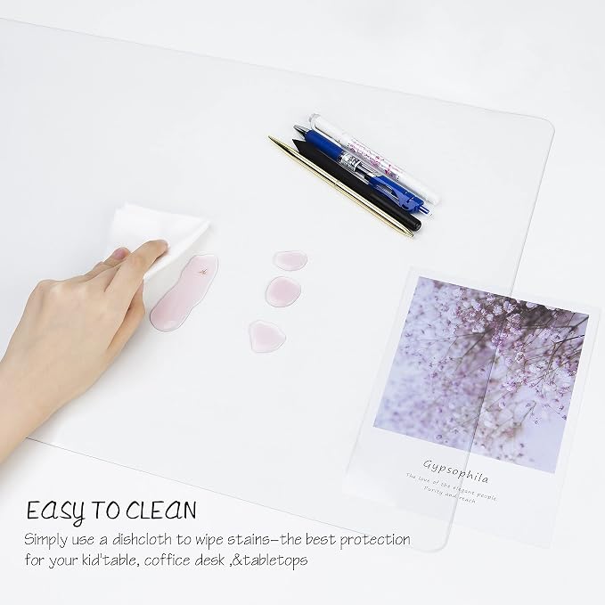 Oterri Clear Writing Desk Pad, 23.6’’x13.7” Heat Resistant Waterproof PVC Round - Image 4