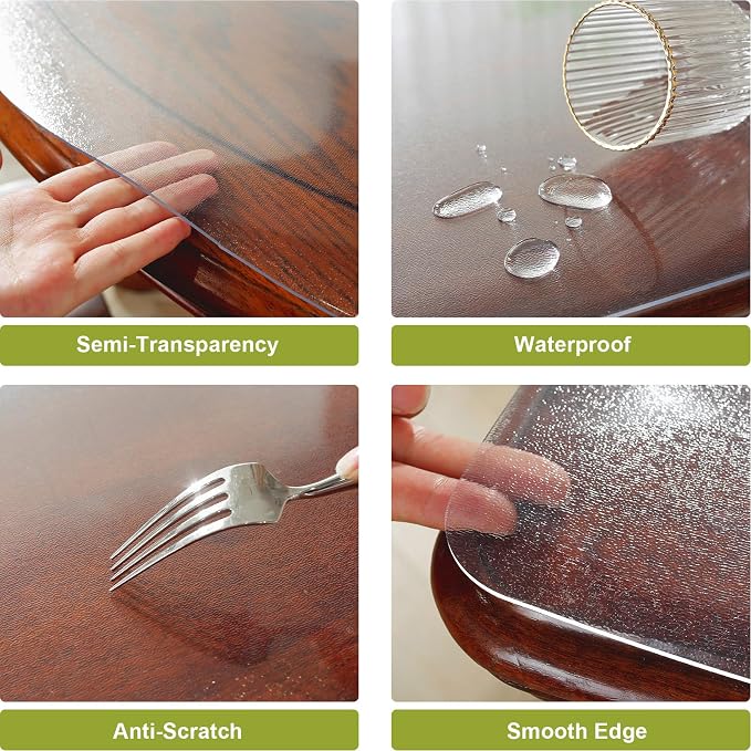 OstepDecor 24 x 72 Inch Frosted Table Cover Protector, 2mm Thick Clear Plastic - Image 3