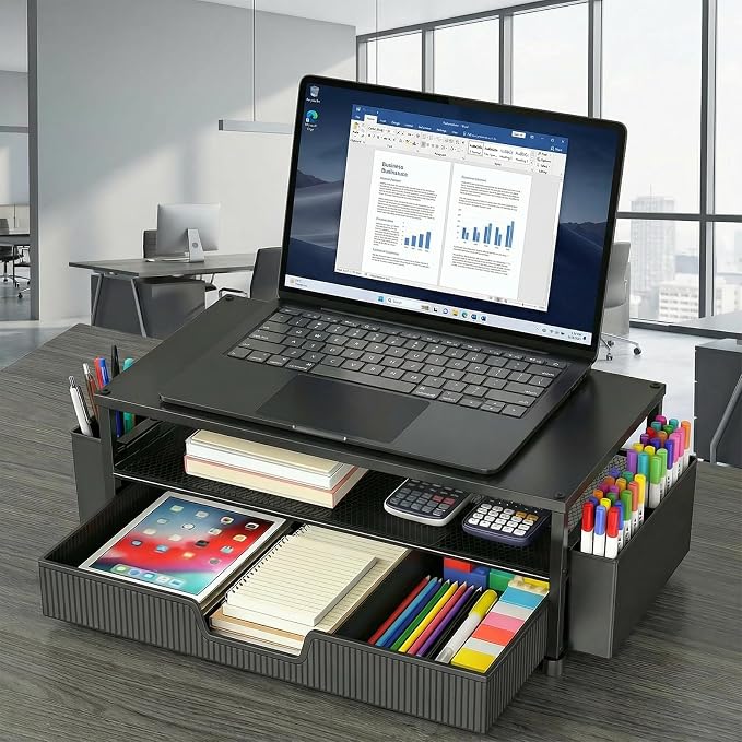 ECOLOVI Desk Organizer and Accessories, 2-Tier Computer Monitor Stand Rise - Image 4