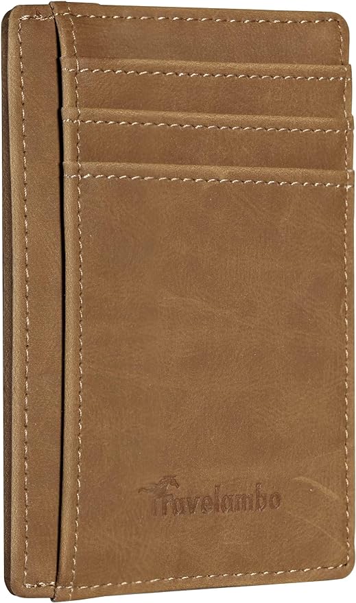 Travelambo Slim Wallet Front Pocket Minimalist Leather RFID Blocking Medium Size by Travelambo