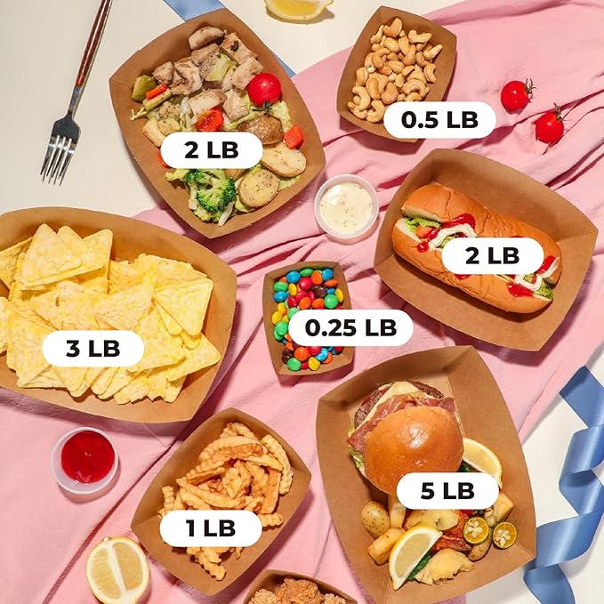Fit Meal Prep [250 Pack 5 lb Paper Food Boats Heavy Duty Disposable Food Trays - Image 3