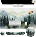 Britimes Green Ink Style Mountain Forest Keyboard Mouse Pad Set 4in1 Large by Britimes
