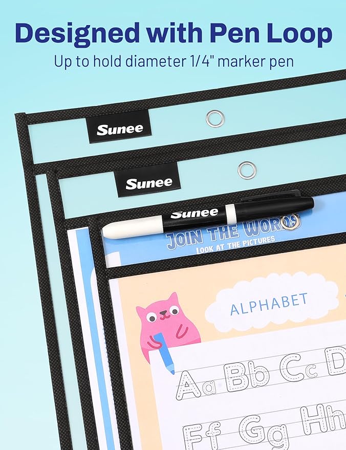 SUNEE 50 Packs Oversized Reusable Dry Erase Pocket Sleeves - Image 4