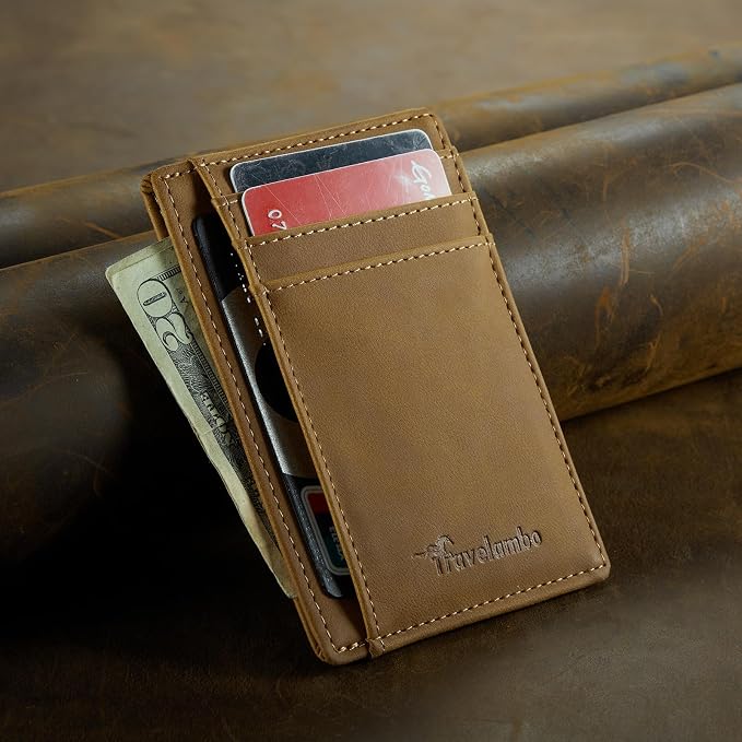 Travelambo Slim Wallet Front Pocket Minimalist Leather RFID Blocking Medium Size - Image 2