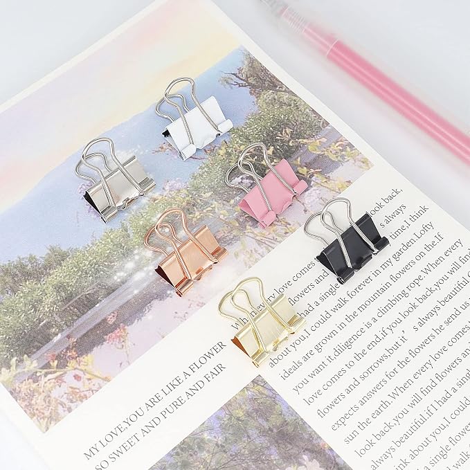 Gold Binder Clips, Mini Paper Clip, Small Paper Clamps 15mm, 100 Pack Micro - Image 6