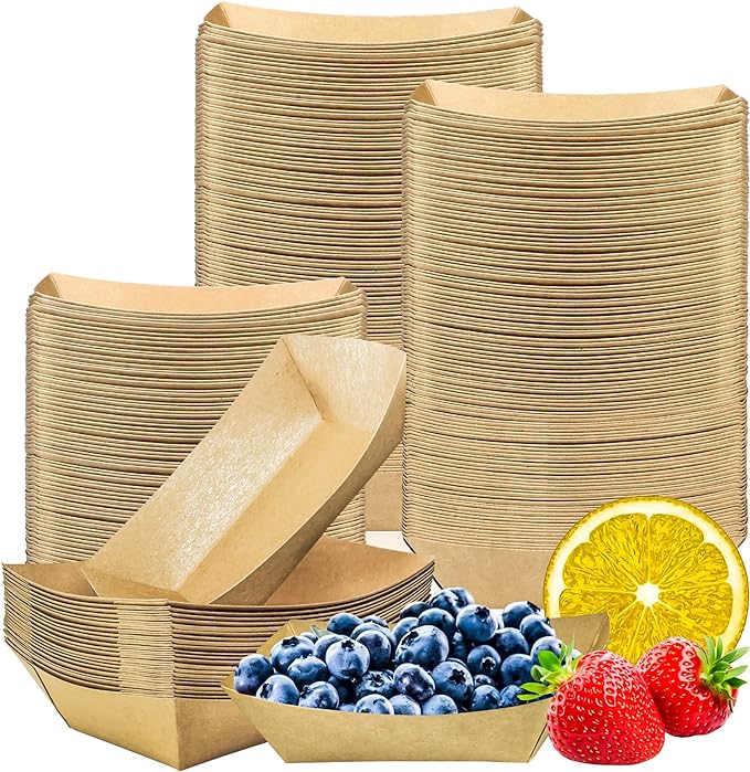 200 Pack Small Paper Food Trays, 0.25 Lb Disposable Kraft Food Boats, Take Out by MotBach