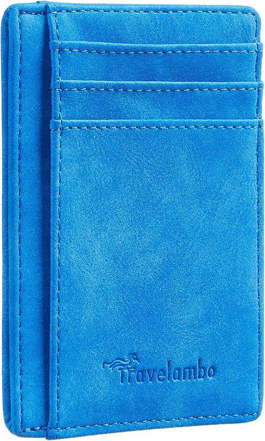 Travelambo Slim Wallet Front Pocket Minimalist Leather RFID Blocking Medium Size by Travelambo