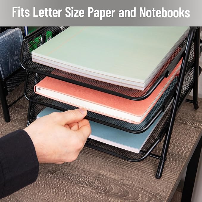 Mind Reader 3-Tier Paper Tray, Desktop Organizer, File Storage, Metal Mesh - Image 6