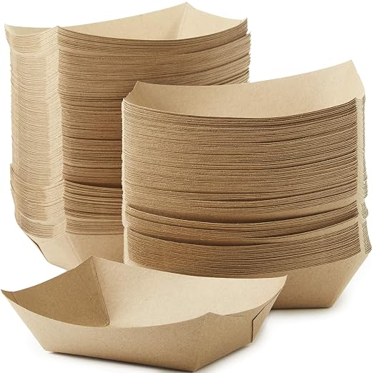 Eco Friendly USA-Made 3lb Food Holder Trays 150 Pk. Compostable Kraft Paper by FoodRestaurantSupplies