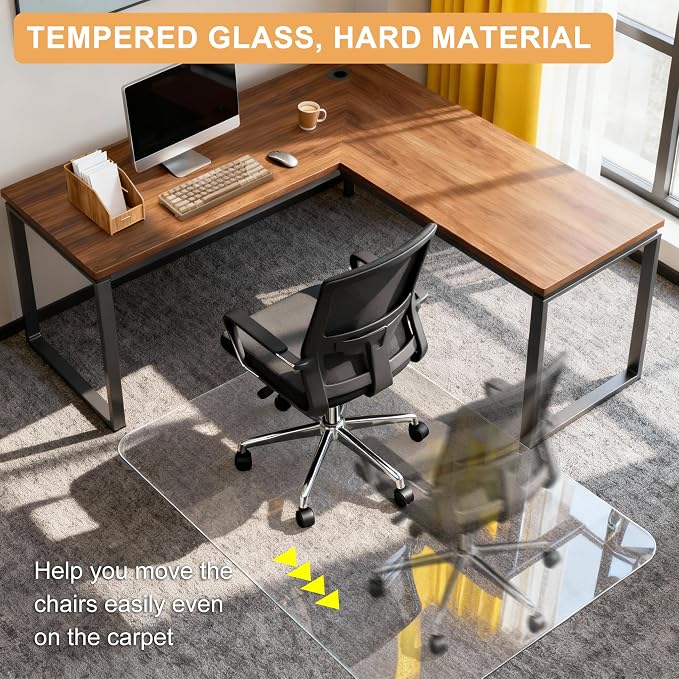 Azadx Tempered Glass Chair Mat for Carpet 46" x 60" Heavy Duty Office Chair Mat - Image 5