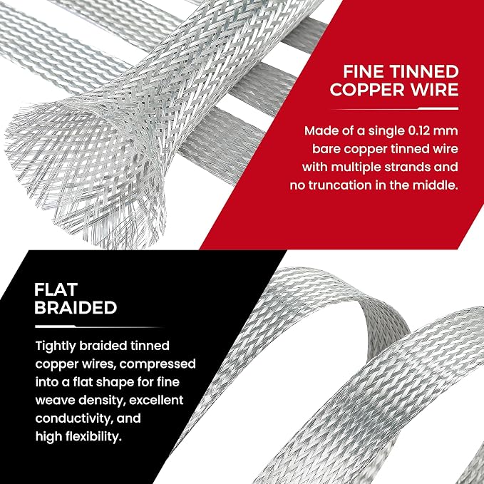 Tinned Copper Grounding Braid Straps Shielding Wire Sheathing Cable Sleeve - Image 5