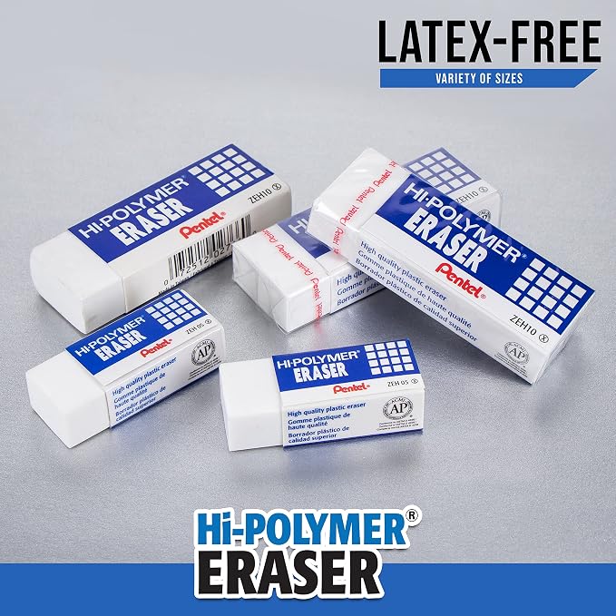 Pentel HI-Polymer Eraser Combo Pack, 6 Caps, 1 Large - Image 5