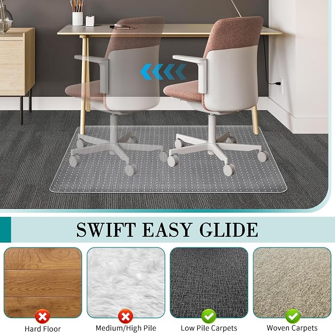 BesWin Office Chair Mat for Carpet, Thick and Sturdy Carpet Protector for Work - Image 4